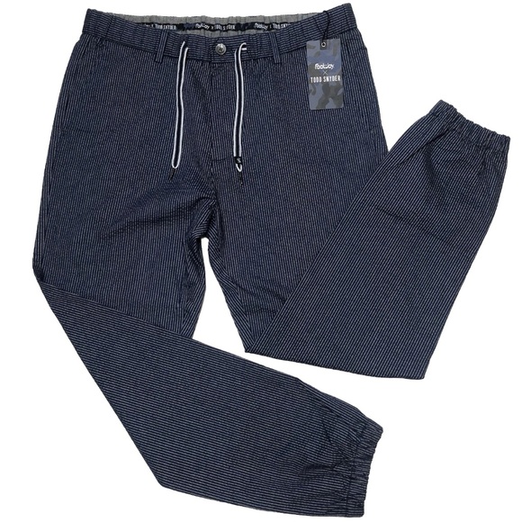 NEW Footjoy X Todd Snyder Men’s Large Blue Grey Seersucker Striped Jogger Pants - Picture 1 of 16